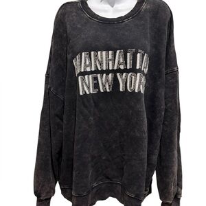 WILD FABLE Manhattan New York Oversized Sweatshirt Black StoneWash Bling Size XL